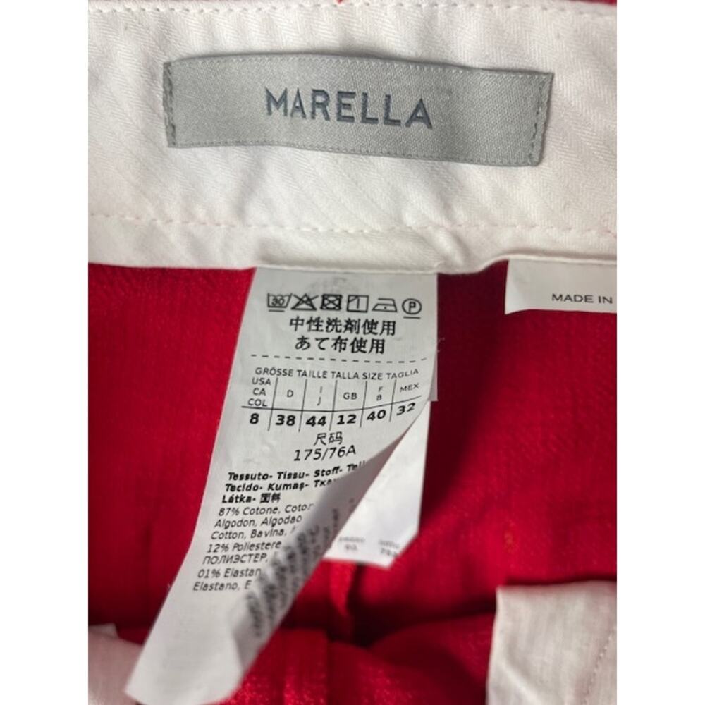 Marella Red Frayed Hem Cropped Pants Italy Chic Stretch Straight Leg 8 Italian - Picture 5 of 11